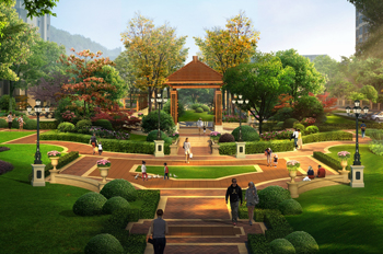獨(dú)具特色的休閑廣場(chǎng)帶涼亭園林景觀庭院設(shè)計(jì)彩色3D效果圖