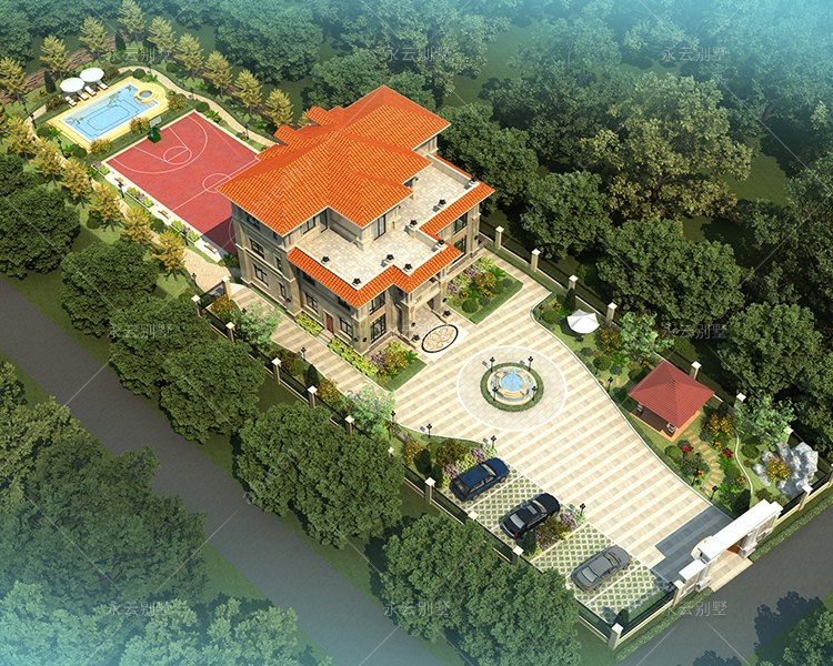 三層豪華復(fù)式大客廳歐式別墅主體+庭院全案效果欣賞