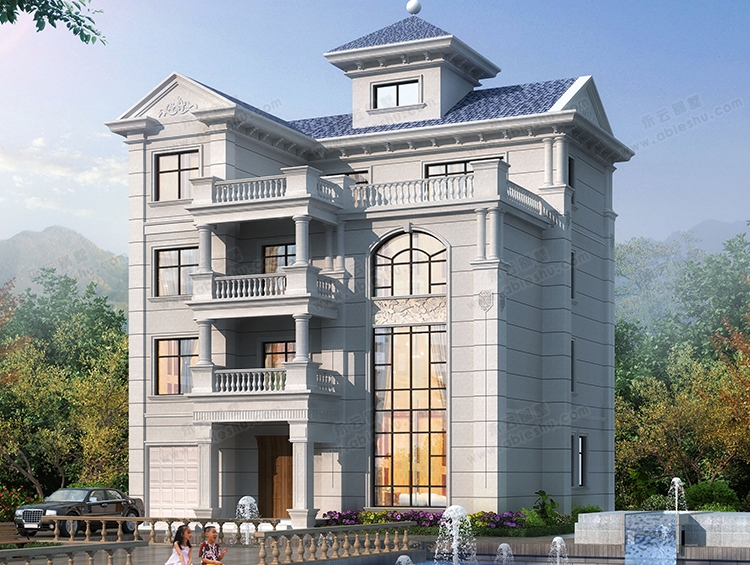永云別墅AT2881新款歐式風(fēng)格帶大氣圓弧樓梯四層別墅圖紙13.4X13m