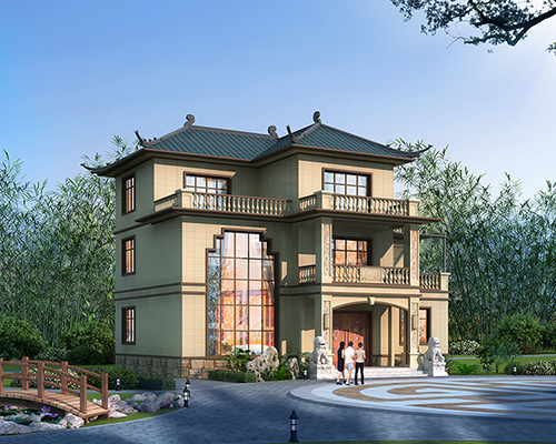 婁底市經(jīng)久耐看新中式風格挑空客廳新農(nóng)村自建別墅定制案例
