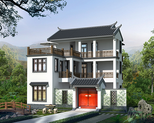 耒陽市三層帶閣樓商住兩用新中式民宿自建房定制案例欣賞